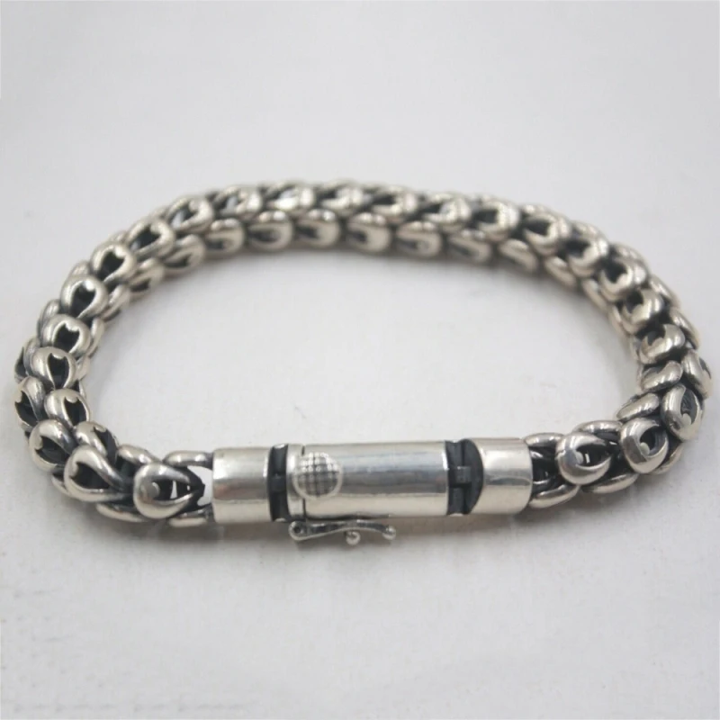 

Real 925 Sterling Silver Bracelet 9mm Feather Link Bracelet 21cm For Men Women