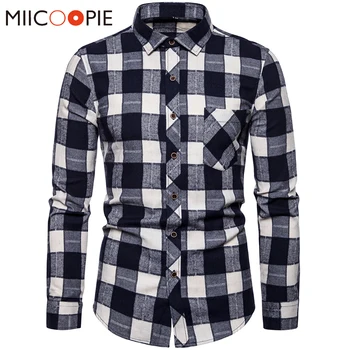 

Men Business Plaid Casual Shirt Black White Long Sleeve Mens Formal Dress Shirts Autumn 40% Cotton Button-down Camisas Hombre