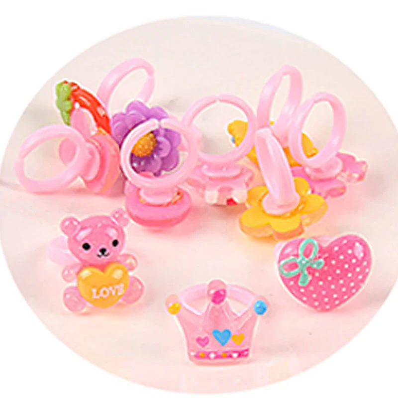 10pcs/lot Children's Cartoon Candy Animal Bow Shape Ring Set Mix Girl Jewellery Rings Kid Toy Gift