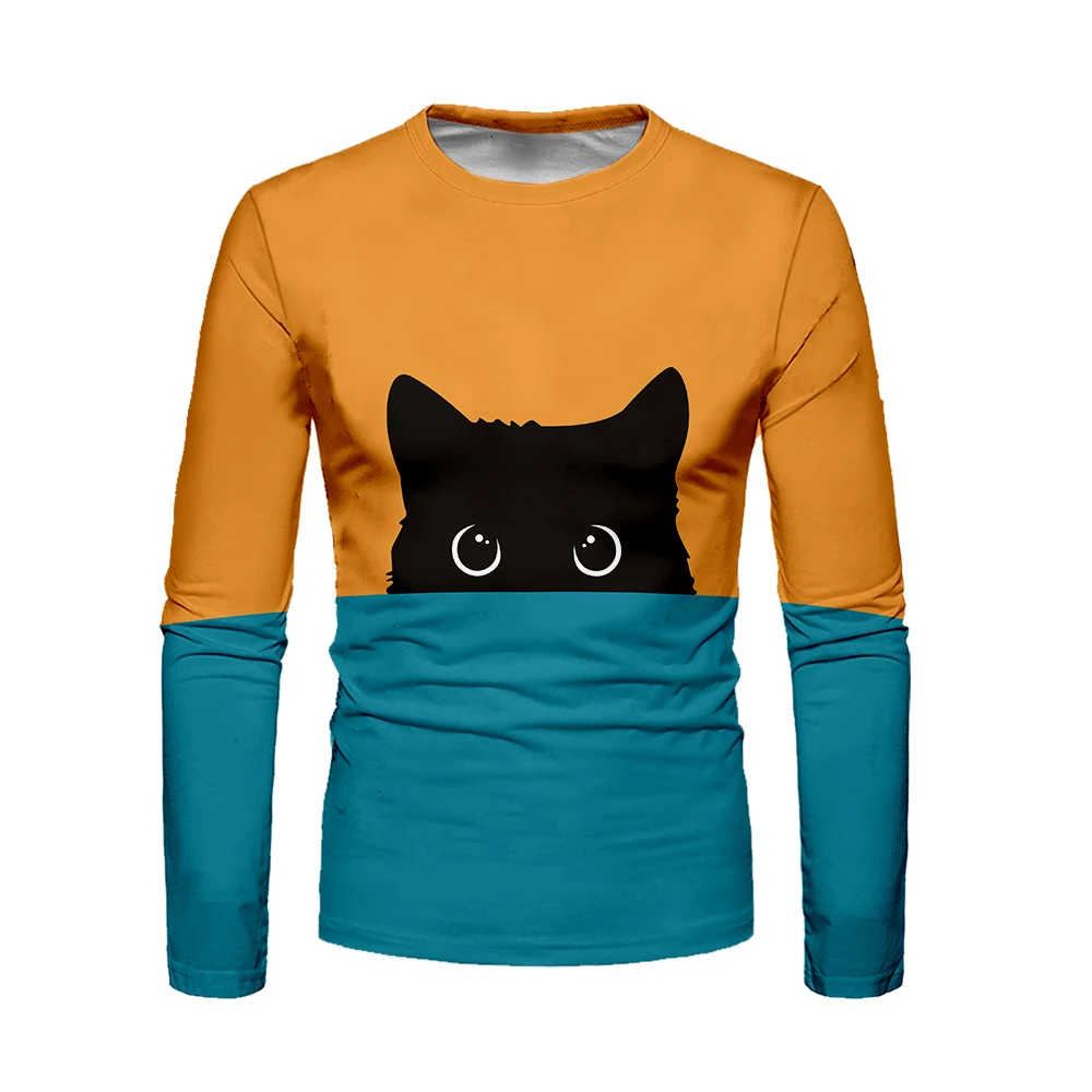 WAMNI белая синяя футболка с котом уличная Kawaii Cat 3D Лоскутная длинная футболка весна осень Harajuku крутая Верхняя одежда футболка