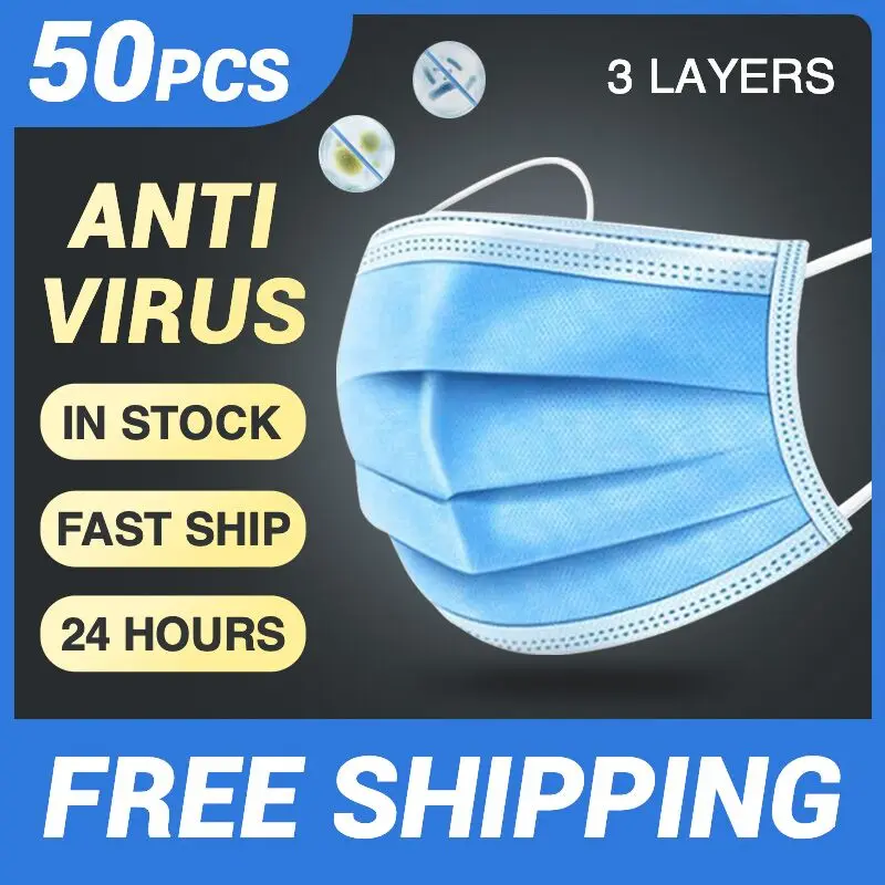 

30/50/100pcs Face Mouth Anti Virus Mask Disposable Protect 3 Layers Filter Dustproof Earloop Non Woven Mouth Masks