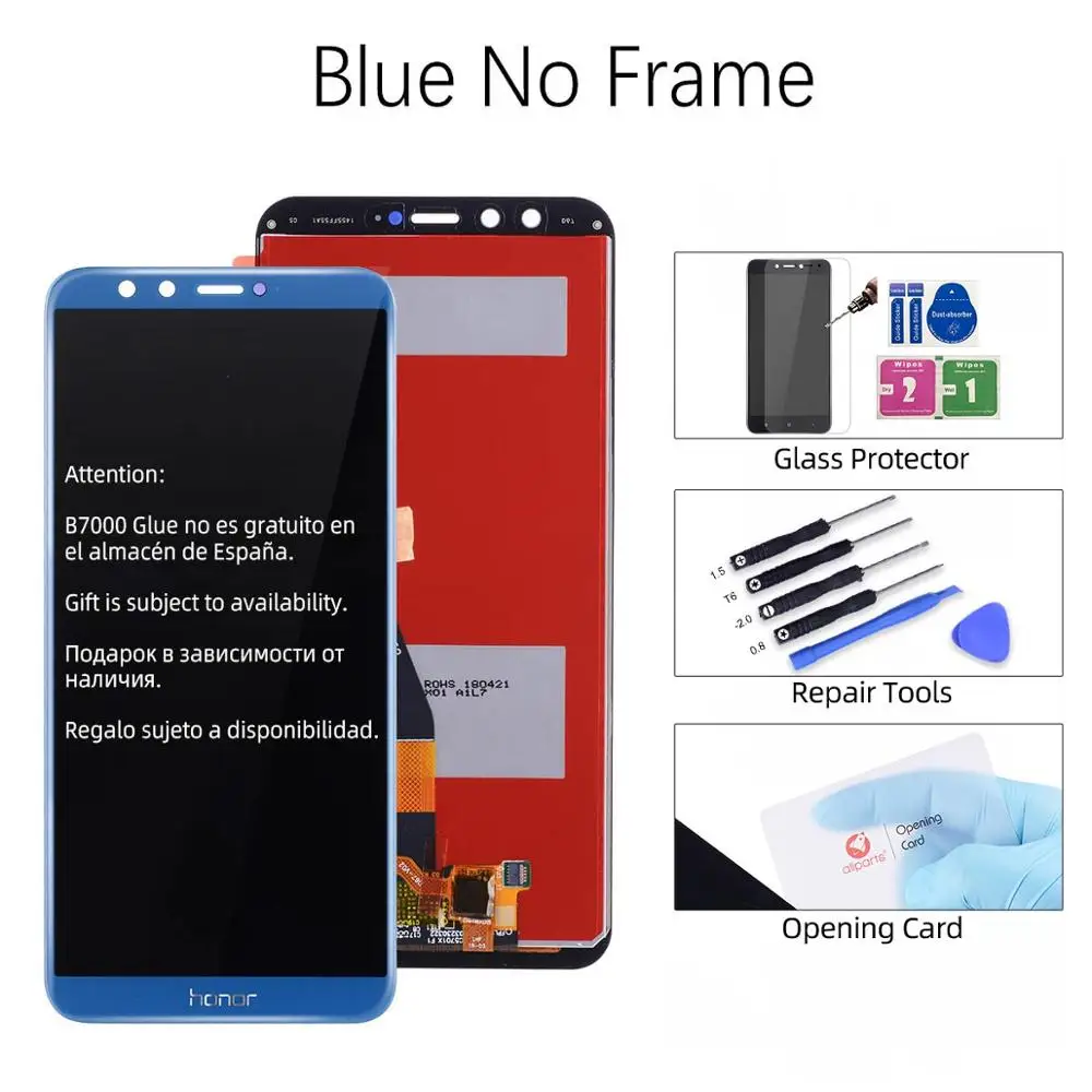 Blue No Frame Дисплей для HUAWEI Honor 9 Lite экран в сборе с тачскрином на рамке 5.65'' черный белый золото серый синий lld-al00 al10 tl10 - Цвет: Blue No Frame