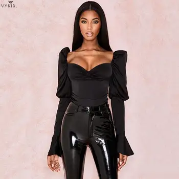 

2020 Women Spring Summer Square Collar Full Sleeve Solid Sexy Jumpsuit Fashion Bodysuit Night Club Mesh Slim Bodysuits One-piece