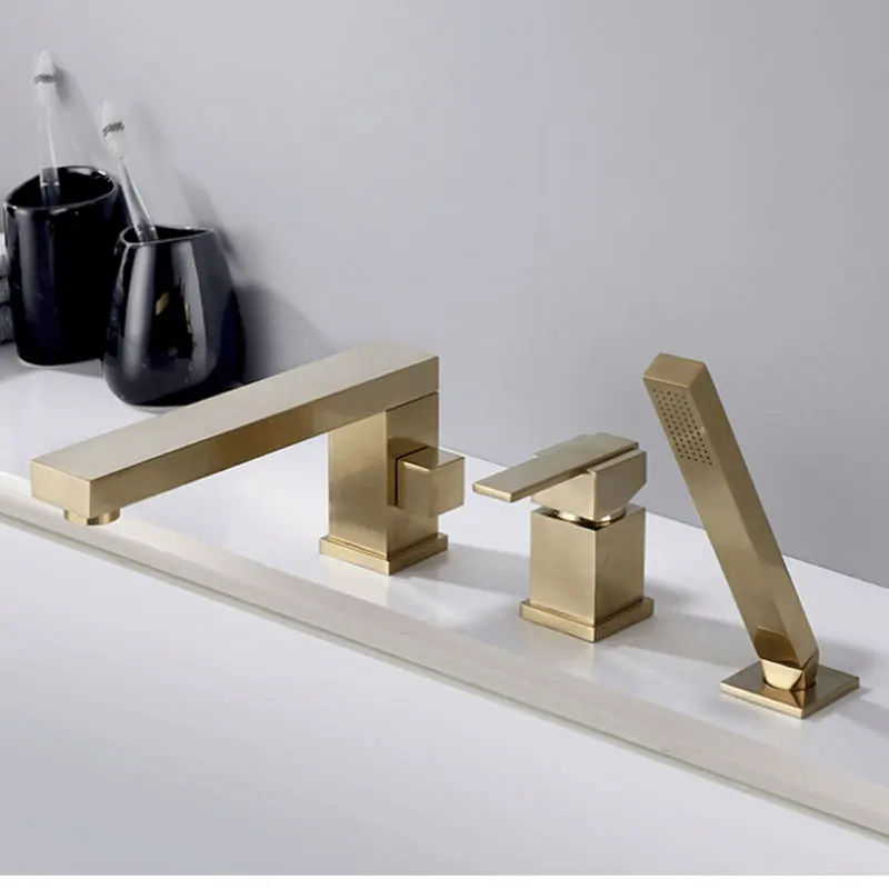 

Copper bathtub three-piece cylinder edge showers all three holes leading aureate faucet that defend bath