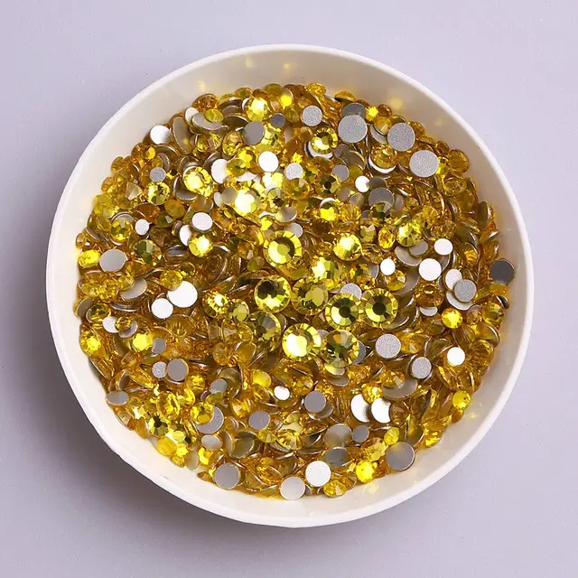 Mix Size Black Diamond Flat Back Rhinestones for Face Self-adhesive Crystal Beads Loose Precious Stones Diamond Painting Jewelry Citrine
