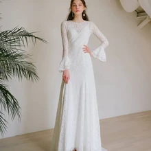 Кружево ткань корейский Стиль Совок с расклешенными рукавами свадебное платье