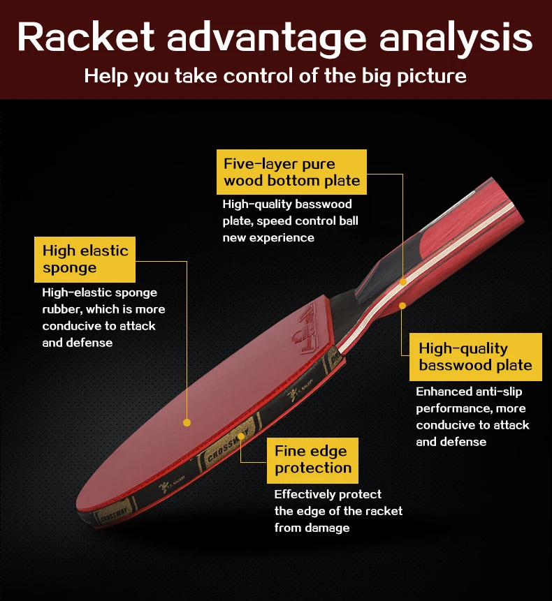 CROSSWAY Профессиональный Настольный теннис ракетка 6 звезд одна ракетка с высококачественной сумкой ракетка Спортивная ракетка для