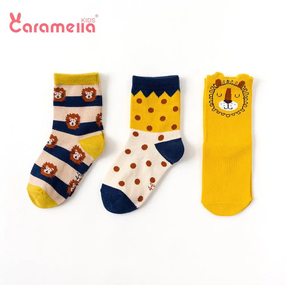 Caramella/новые хлопковые детские носки с желтым львом забавная новинка милые