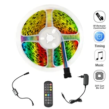 Ruban Led avec télécommande, 12V, 5050, Flexible, contrôle par application, pour chambre à coucher, décor de salle, rétro éclairage TV, prise US/EU
