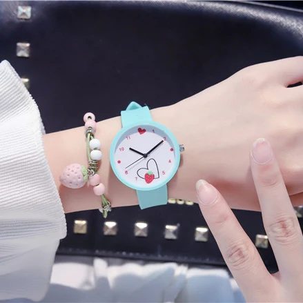 Ulzzang брендовые кварцевые наручные часы для девочек модные повседневные милые часы клубника любовь сердце женские детские часы желе спортивные часы