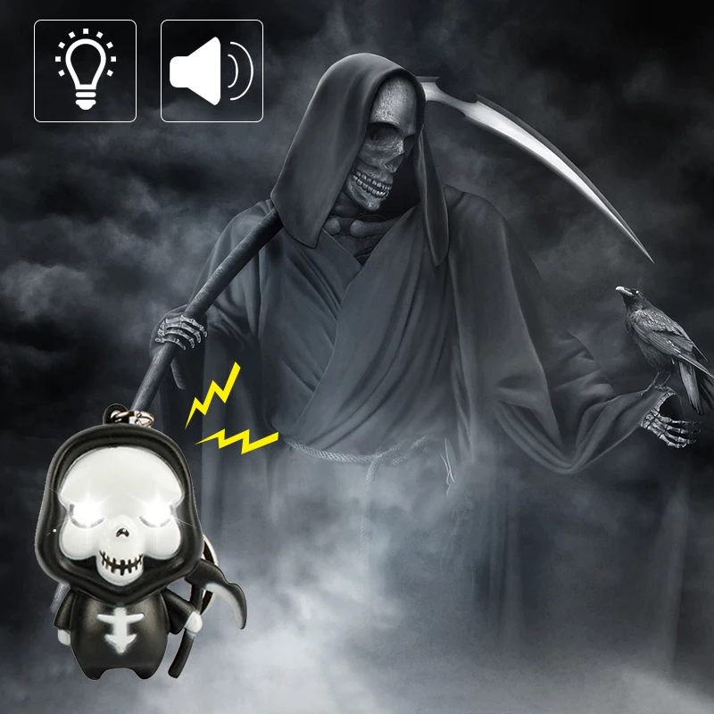 

BRELONG Death LED Keychain Halloween Backpack Buckle Horror Ghost Keychain Kids Birthday Gift Lighting/Sound