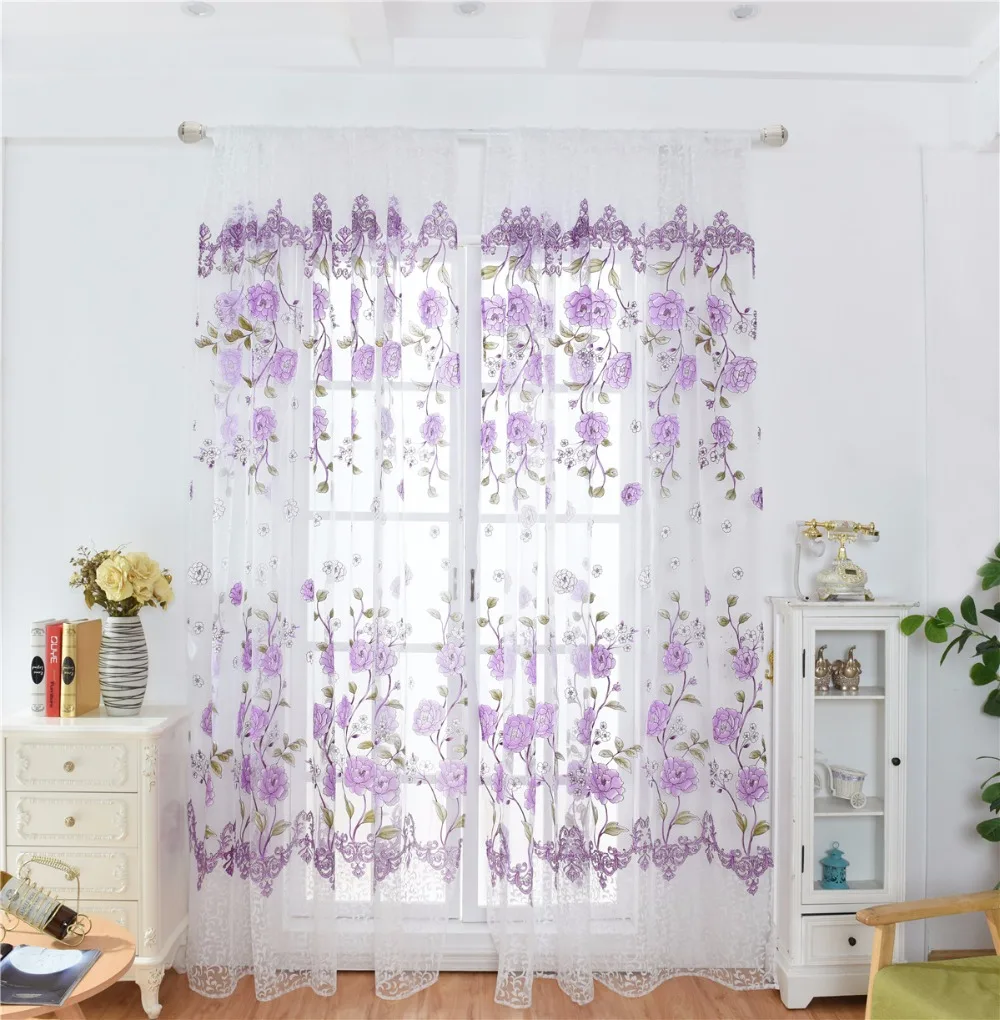 curtains Modern Floral cortina voile Tulle Curtains para Living Room curtains para Bedroom Kitchen quarto blind 1pic