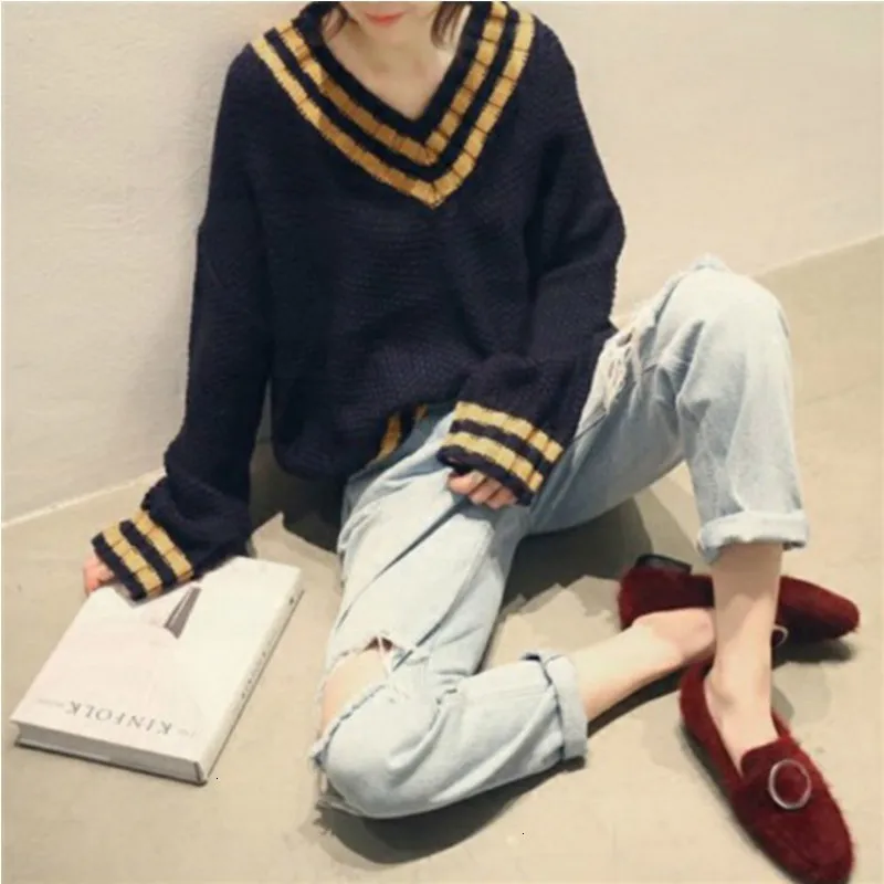 

Sliced V -neck Women's sweaters Winter Jumpers Made Fat clothes Fashion Sliced oversized sweaters Women's sales