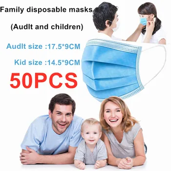 

50Pcs/Lot Disposable Mask Anti Pollution Masks Fabric Nonwovens Dustproof 60pcs Disposable mask 3-Ply Elastic Soft Breathable