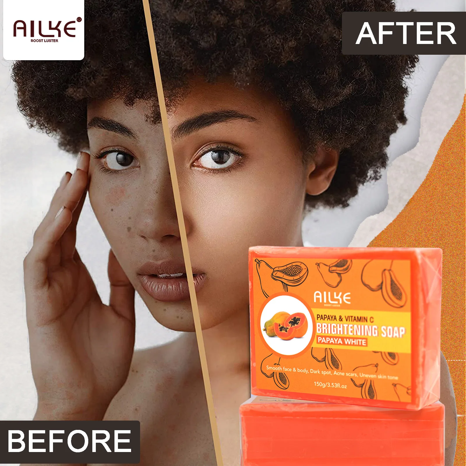 Ailke organic papaya whitening soap removes acne scars deeply moisturizes with vitamin c skin lighting glowing