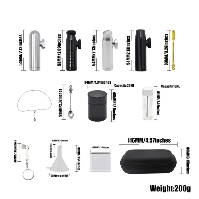 Zestaw tytoniu tabaka Snorter zestaw aluminium Bullet tabaka Sniffer + metalowy dozownik łyżka + pojemnik do przechowywania Jar + plastikowy lejek tanie tanio CN (pochodzenie) Zestaw tytoniu tabaka Snorter zestaw aluminium Bullet tabaka Sniffer + metalowy dozownik łyżka + pojemnik do przechowywania Jar + plastikowy lejek tanie tanio CN (pochodzenie)