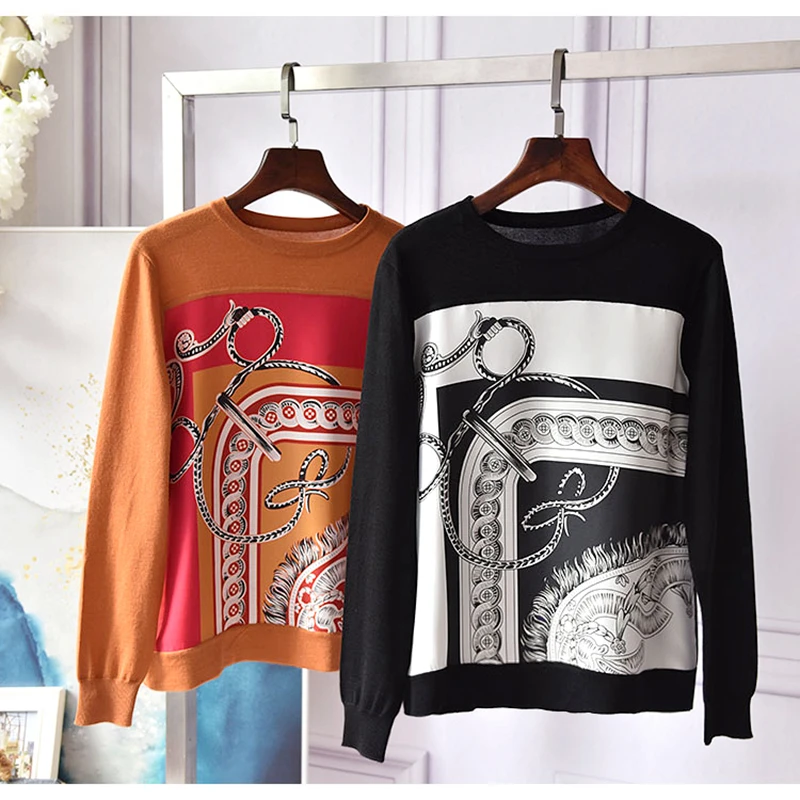 Blouse Women Casual Style Printed Silk Patchwork
