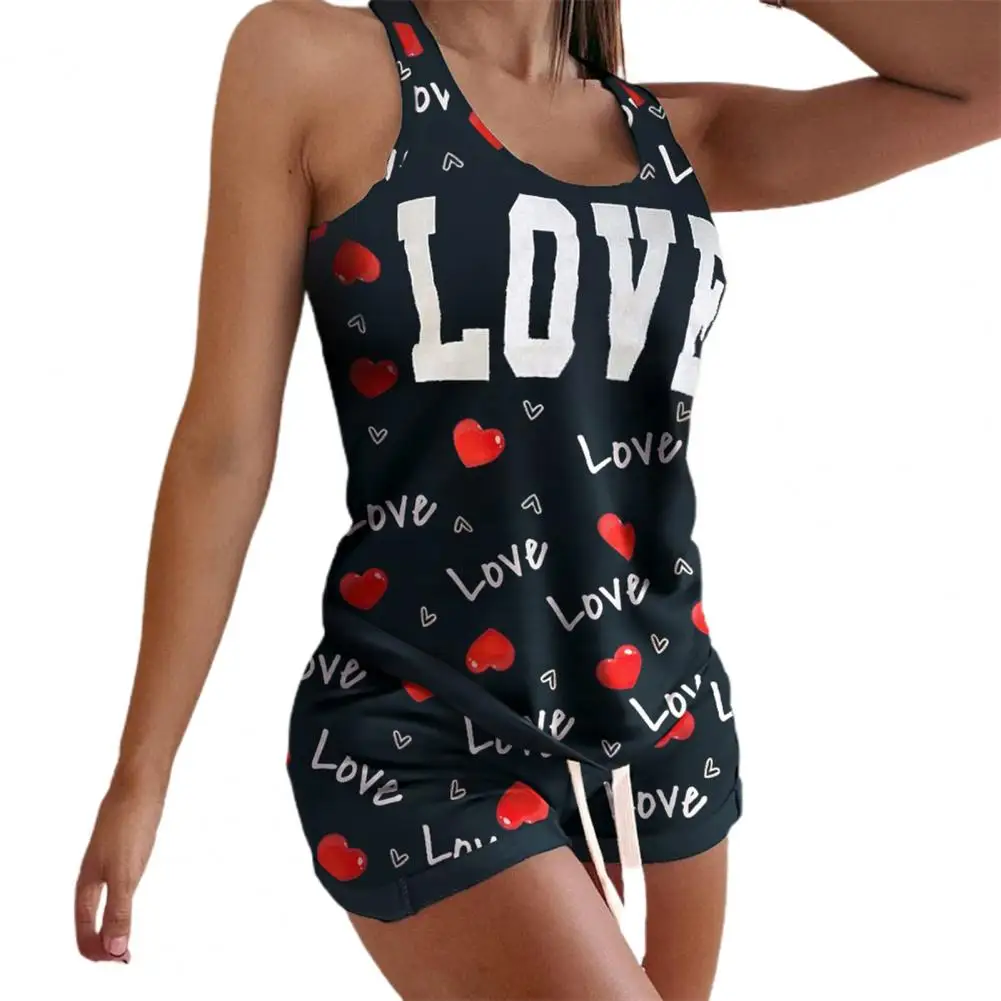 Tracksuit Letter Design Pajama Sets Women Sleeveless Drawstring Lounge Shorts Sets Female Summer Out-going Night Wear Home Suit women pajamas set women pajama suit