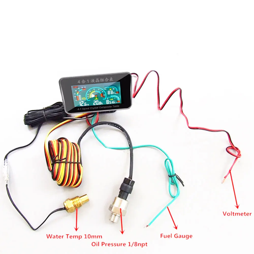 4 в 1 lcd 12 В/24 В экскаватор грузовик автомобильный масляный вольтметр давления вольт температура воды датчик температуры топлива датчик температуры вольтметр автомобиля