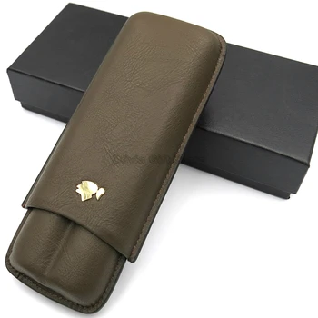 

COHIBA Genuine Leather Portable 2 Tube Cigars Holder Leather Cigar Case Travel Humidor Cigar Tobacco Storage Gift Box