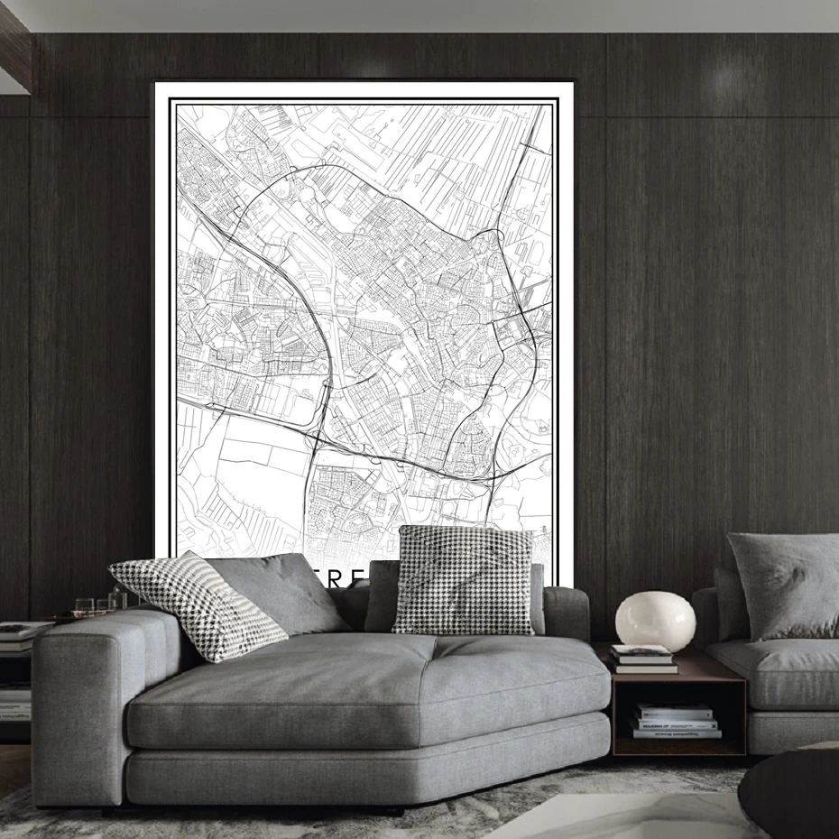 Nordic Netherlands City Utrecht Map Wall Art Pictures Black White ...