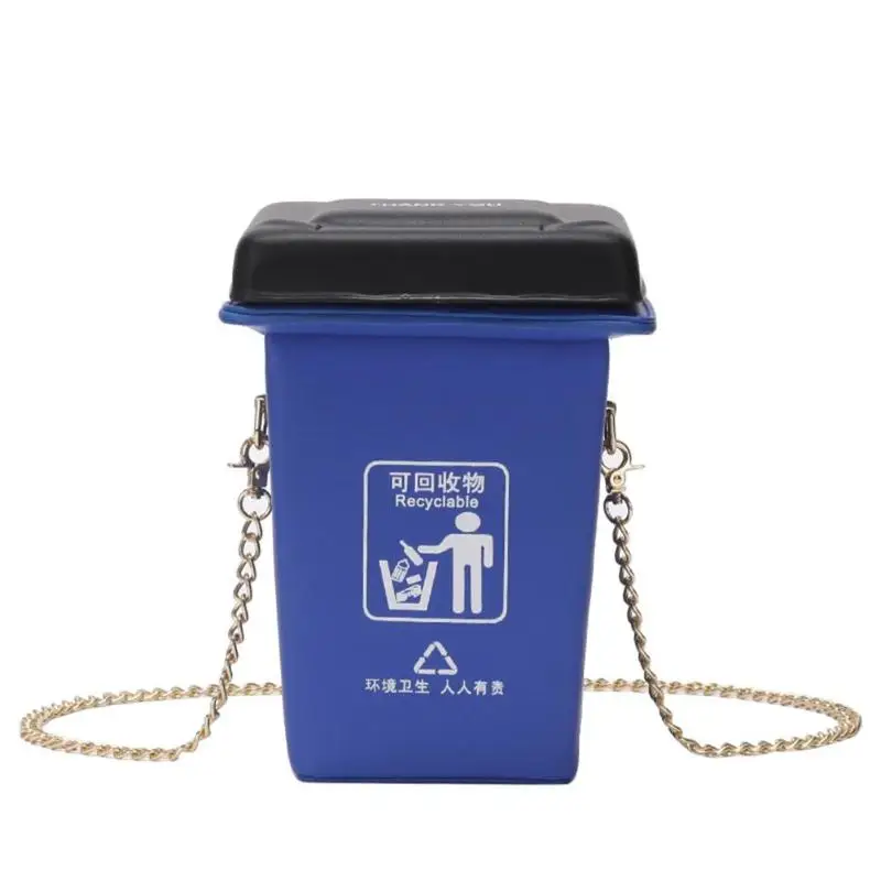 Creative Trash Can Shape Bag Women Shoulder Messenger PVC Chain Small Bags - Цвет: Синий