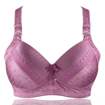 

Plus Size Bra Full Cup Underwear Women Wire Free Bras Thin Sexy Ajusted Type Breathable Brasieres Color Black Purple Bralette