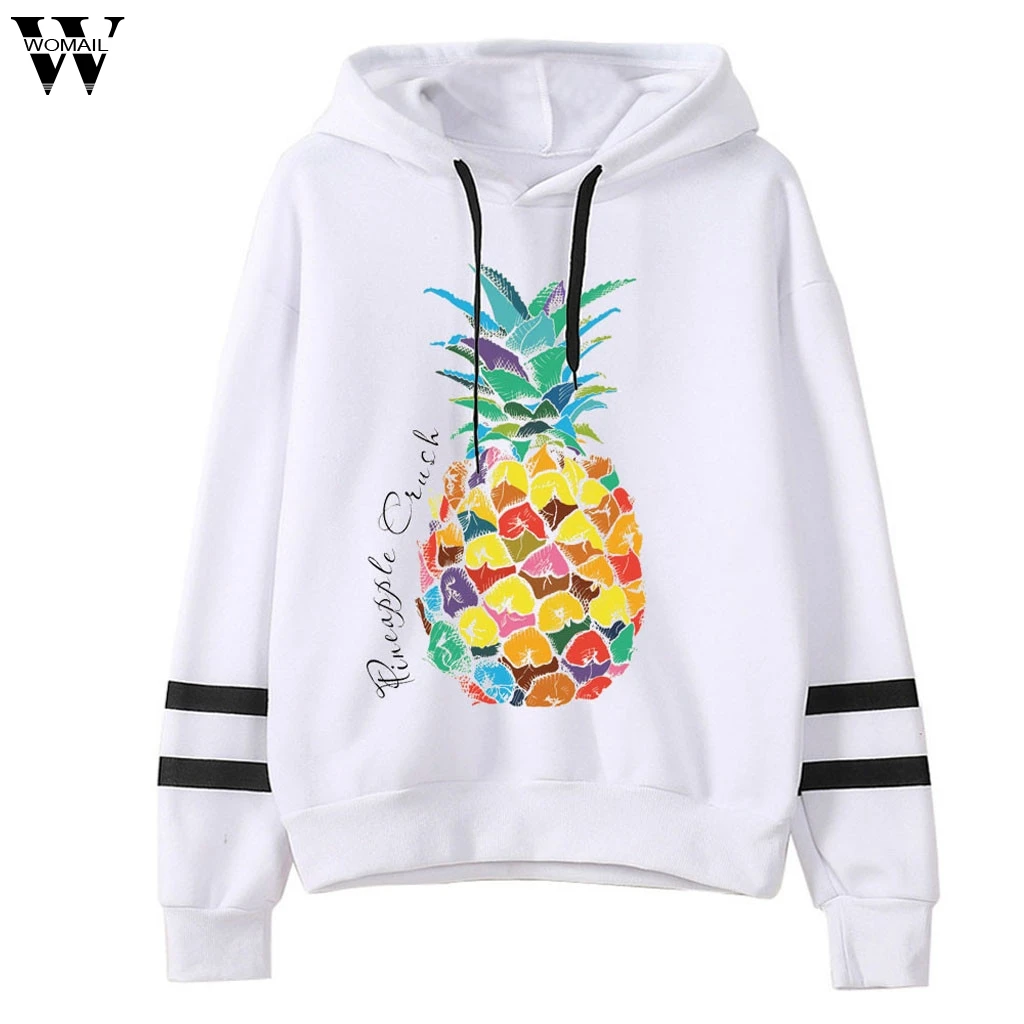 

Womail Sweatshirts Women's Sleeve Fleece Hooded autumn winter Loose Printed pineapple letter Pullover Mujer Womens Sweatshirt