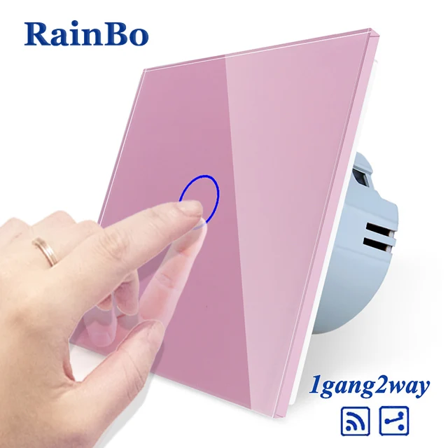 RainBo Кристалл-стеклянная панель-Переключатель ЕС настенный-переключатель дистанционного-сенсорный выключатель-экран настенный светильник-переключатель 1ганг-2way для светодиодный-лампа A1914CW/B - Цвет: Pink