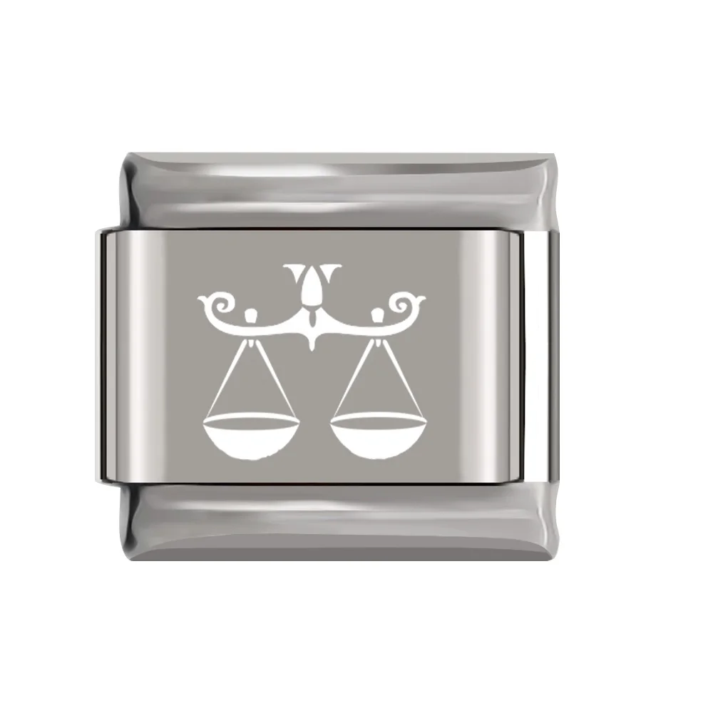 Libra Hapiship 1 шт. 9 мм ширина Маргаритка 12 Созвездие Шарм Подходит 9 мм браслет серебро Нержавеющая сталь изготовление ювелирных изделий DJ154 - Metal Color: Libra