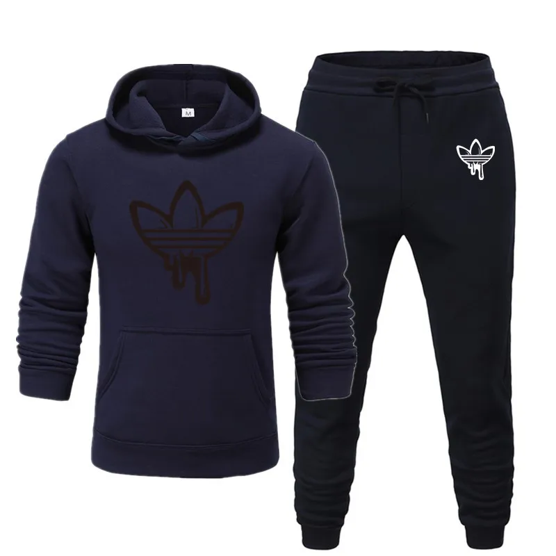 C-navy blue Зимний брендовый теплый спортивный костюм, флисовый плотный спортивный костюм, толстовки, мужской костюм, толстовка+ штаны, костюм hombre - Цвет: C-navy blue