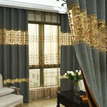 

Modern Curtains for Living Dining Room Bedroom Embroidery Chinese Curtain Stitching Curtain BlueCoffee 2Color Embroidery Curtain