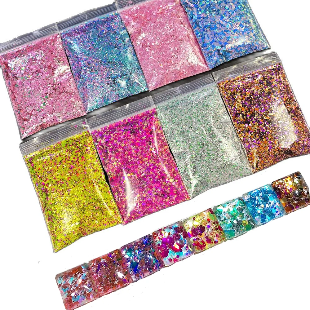 

()Colour shift Holograhic Nail Glitter 8-Colors -chunky Glitter Mix Grag Bag, Glitter Mix Bundle 50g Sample Packs,676765