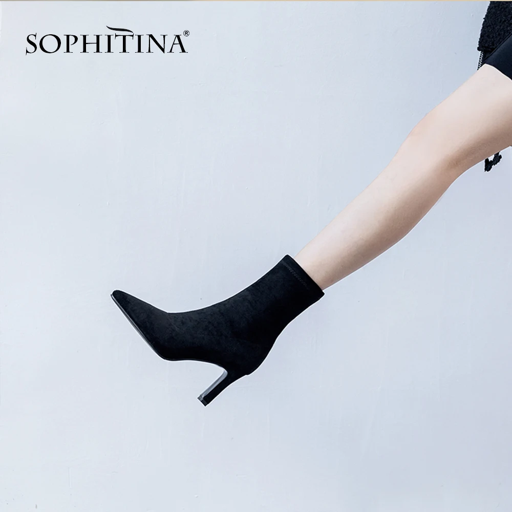 SOPHITINA/классические модные женские ботинки; Сезон Зима; Новинка; пикантная обувь ручной работы из коровьей замши с острым носком; теплые ботинки на квадратном каблуке; SO238