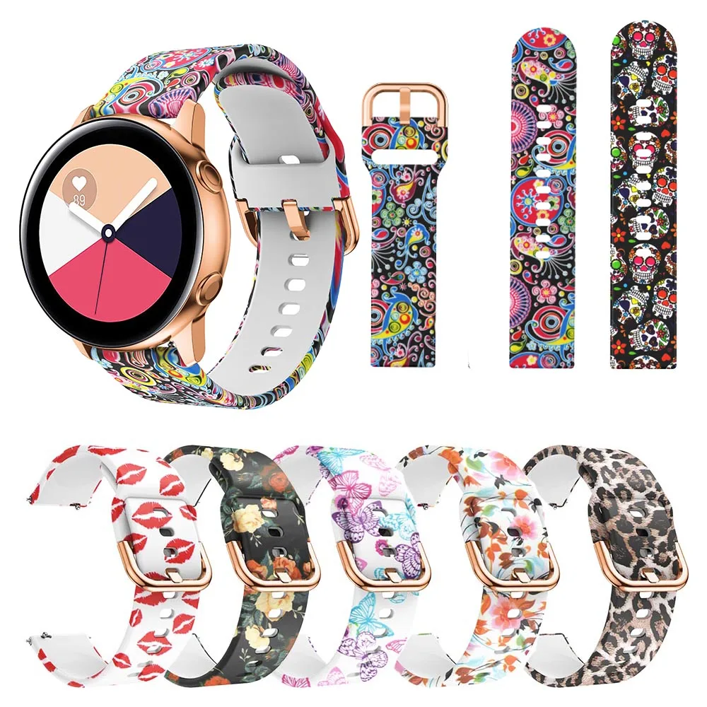 

20mm Printing Silicone Watchband for Samsung Galaxy Watch 42mm Active 2 Strap For Garmin Vivoactive 3 Forerunner 645 245 Bands