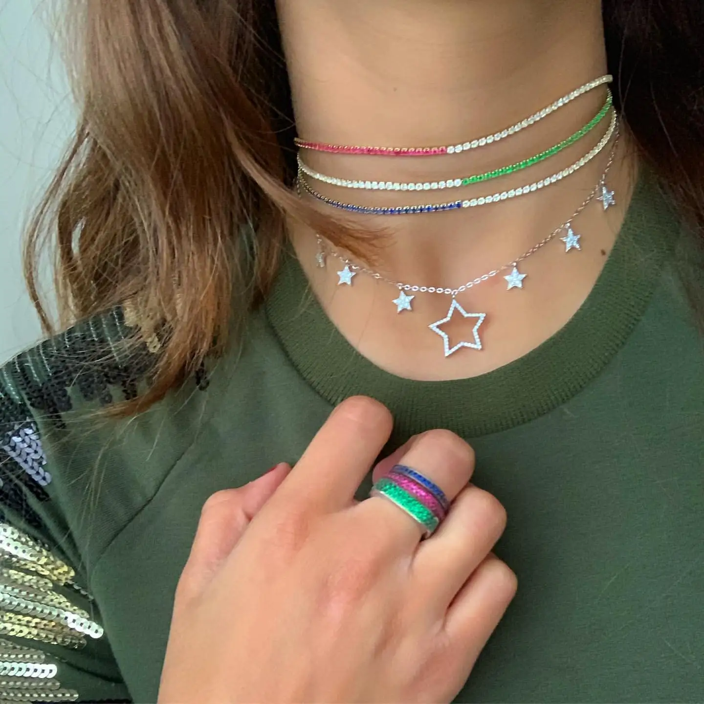 

2019 Summer statement choker chain 32+8cm mix color tennis chain minimal colorful chocker necklace fashion