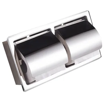 

1Pc Dark Loading Wall Type Embedded Double Roll Paper Rack Hotel Toilet Paper Towel Box Paper Towel Rack Toilet Paper Rack (Silv