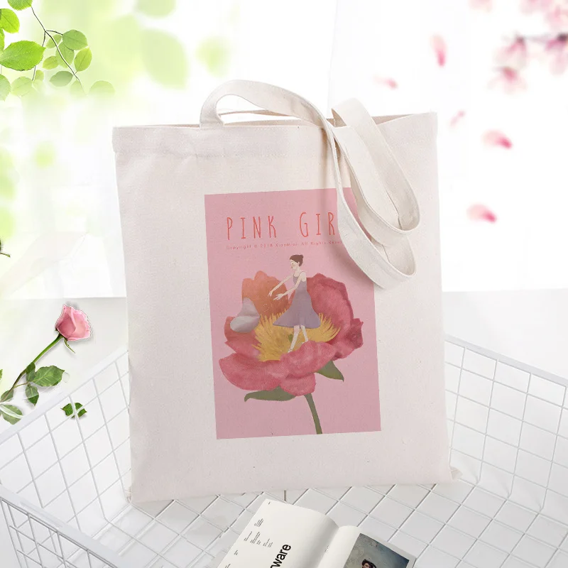 

Pink series Handbag Canvas Tote Bag Shopping Bag Custom Print Logo Text DIY Daily Use Eco Ecologicas Reusable Recycle