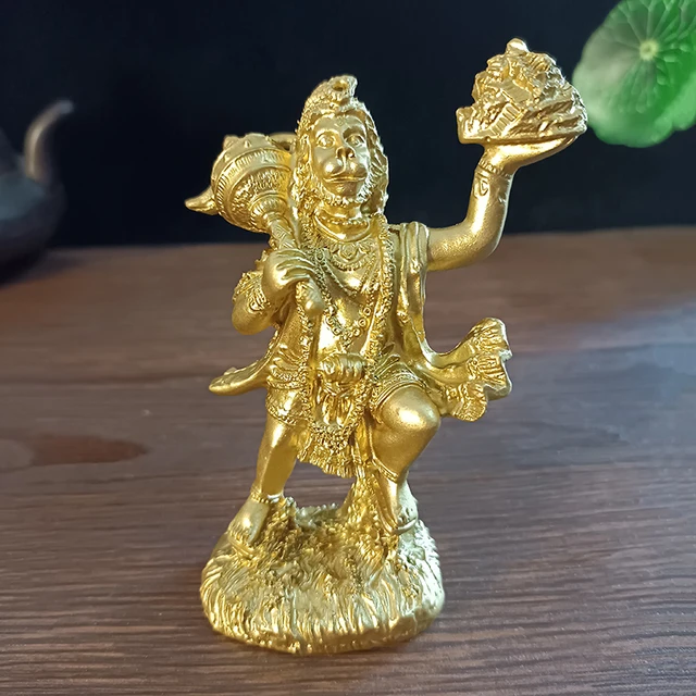 Statue Hanuman en or, ornements en résine, singe hindou indien, dieu bouddha, Sculpture, décoration de la maison, cadeau porte-bonheur 1
