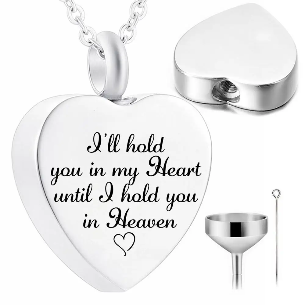 Engravable Heart Pendant Cremation Jewelry I Will Hold You in My Until Heaven Charm Memorial Urn Necklace | Украшения и