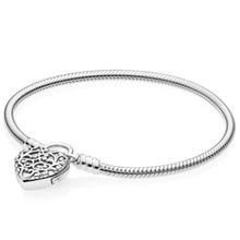 925 пробы серебряный браслет Moments Regal сердце навесной замок гладкая Змея Браслет Fit бисера Шарм ювелирные изделия