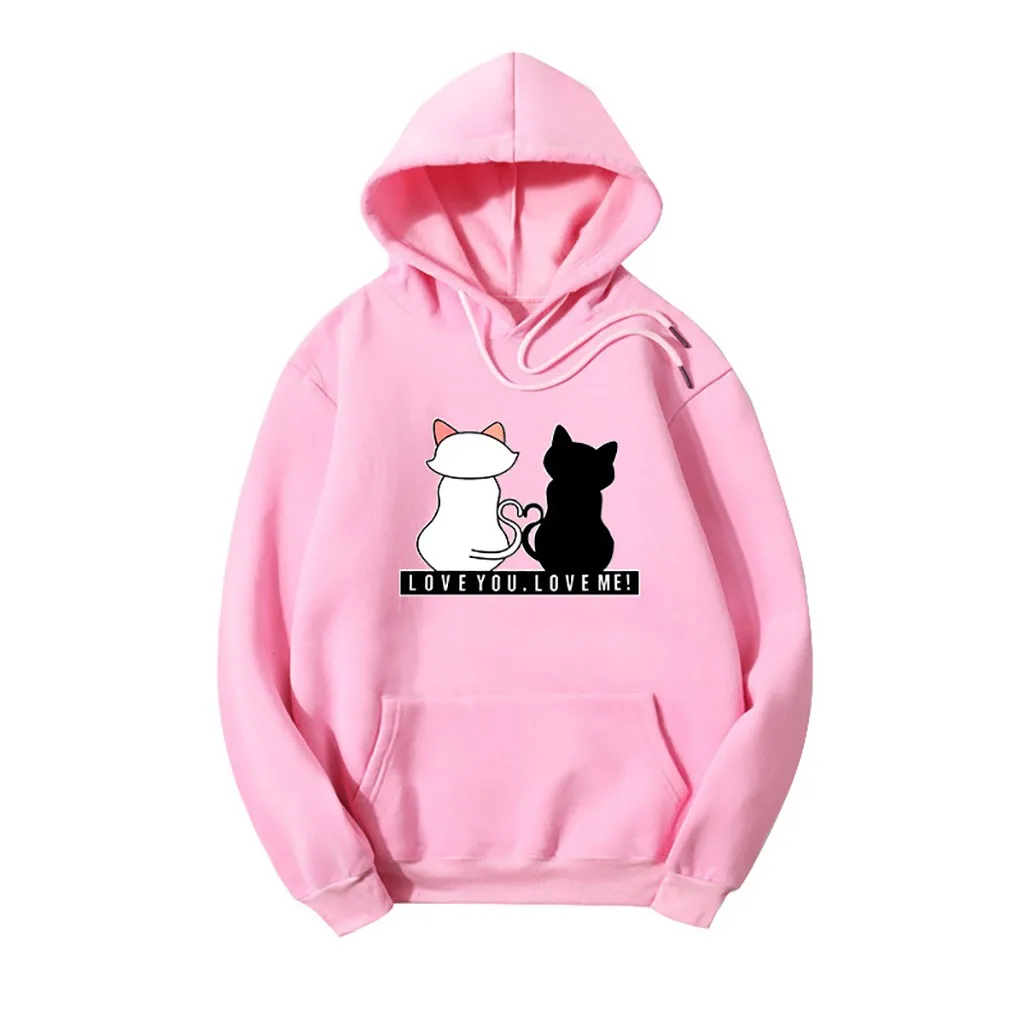 Корейские толстовки для женщин Harajuku Kawaii Cat печатная Толстовка Японский Школьный