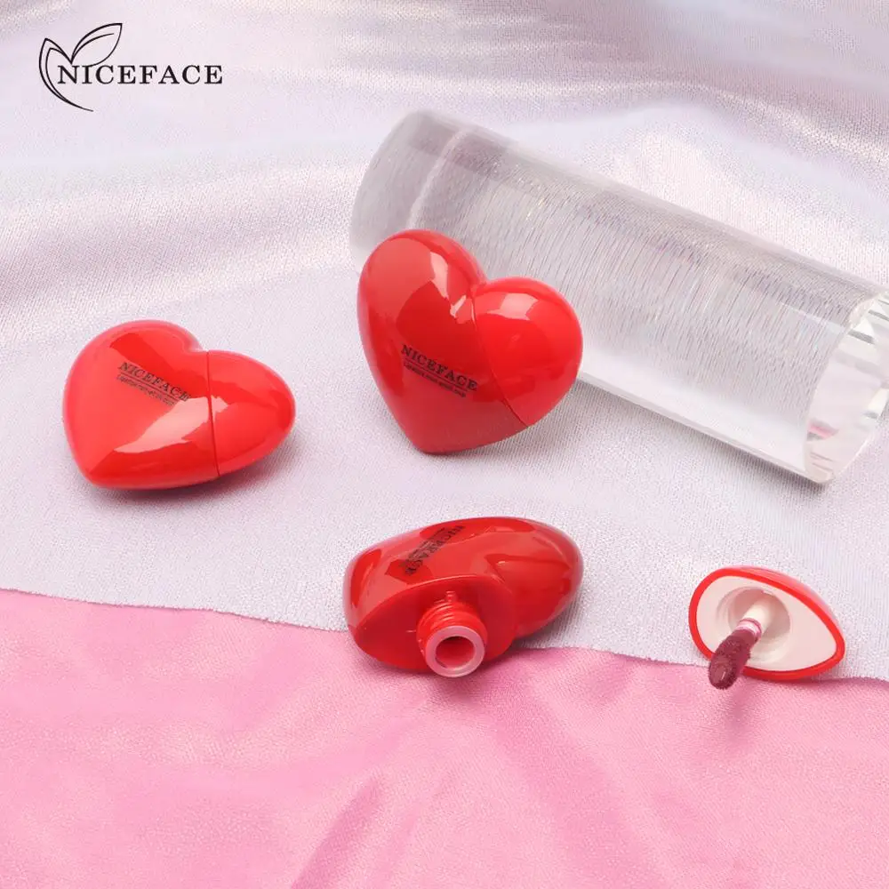 Korean Mini Heart Shape Matte Lip Gloss Waterproof Non stick Cup Lip Glaze Red Purple Lipgloss 4