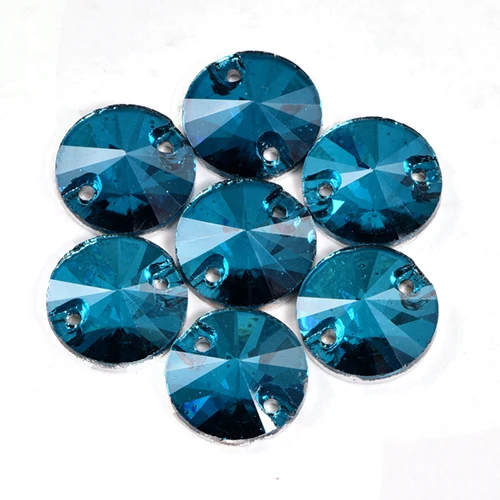 Peacock blue Круглый Rivoli Кристалл AB круглые пришивные стразы с плоской задней частью красочные стеклянные стразы для шитья свадебное платье Y2818 - Цвет: Peacock blue