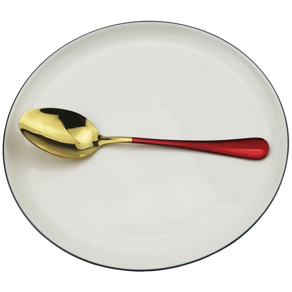 red dinner spoon Черное золото столовая посуда 18/10 нержавеющая сталь набор столовых приборов Рождественский столовый набор нож вилка, ложка, посуда аксессуары для дома и кухни - Цвет: red dinner spoon