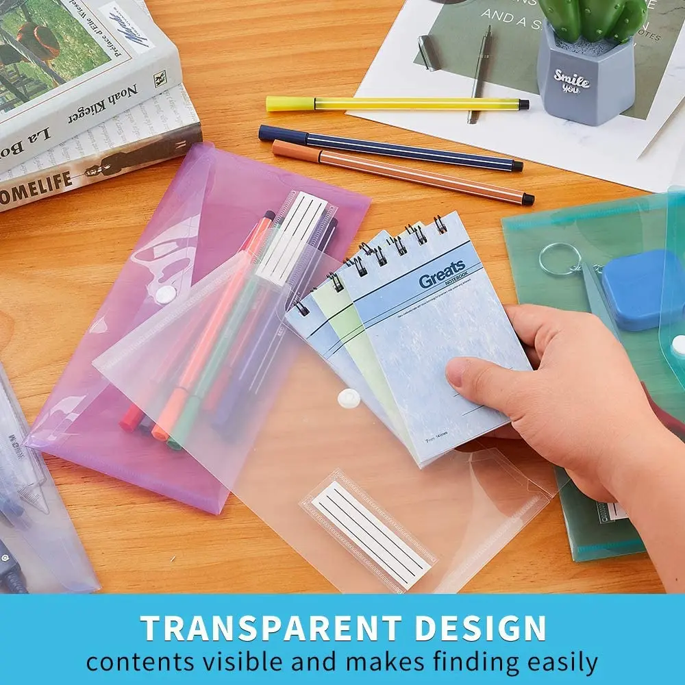 A6 Clear Envelopes File Folder Bill Bag Pencil Case with Label Pocket for School Office Home Use 5 Packs file bag office folder binder folder