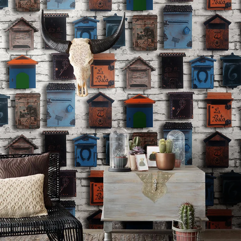 

Pared Vinilo Vintage Nordic Mailbox 3d Wall Papers Home Decor Personalized Loft Wallpaper Coffee Shop Papel Mural Contact Paper