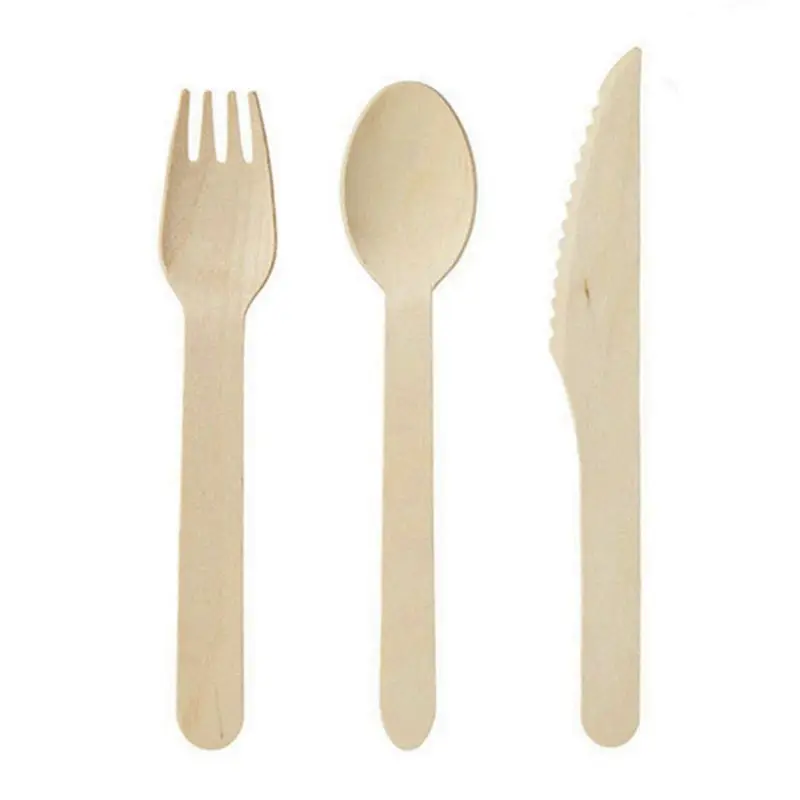 

BMBY-Disposable Wooden Cutlery 300 pack -Forks(100), Knives(100) and Spoons(100), Perfect Alternative For Plastic P215 (300)