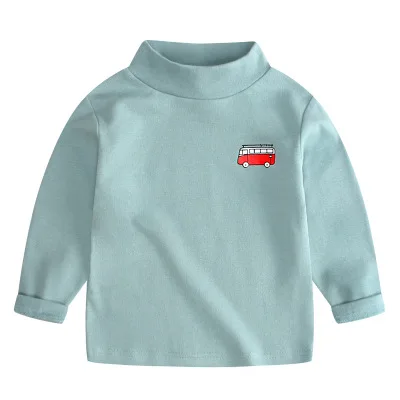 Light blue Осенние белые футболки с рисунками для девочек, крошечные хлопковые футболки года, likee футболка с высоким воротником для мальчиков, детские топы с миньродини - Цвет: Light blue