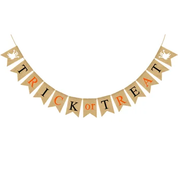 

1 Set Halloween Banner TRICK OR TREAT Dovetail Shape Linen Classy Garland Bunting for Halloween Ornaments Party